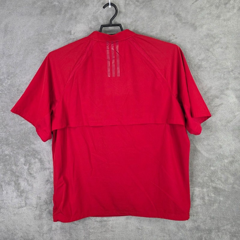 Mens Adidas Red Athletic Vented Windbreaker Shirt 1/2 Zip Short Sleeve Size L gallery