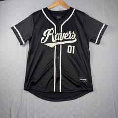 Yultron Baseball Jersey Mens Medium Black Ravers 01 Button Front Graphic Shirt