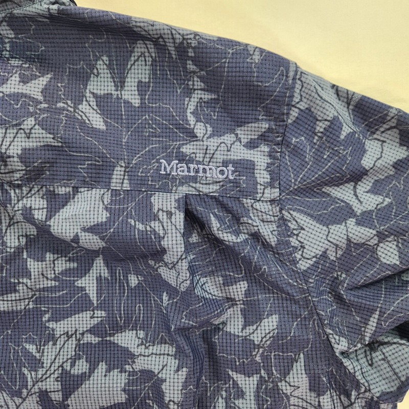 Marmot Large Technical Hiking Shirt Navy Leaf Print UPF Performance Button gallery