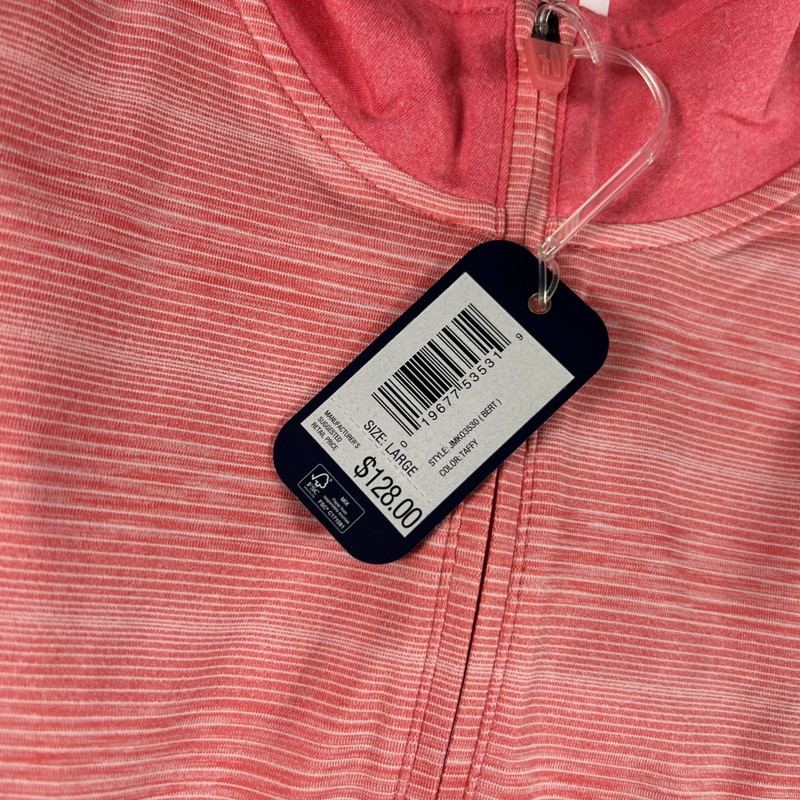 Johnnie-O Golf Pullover Bert 1/4 Zip Large Pink Striped Polyester NWT MSRP $128 gallery