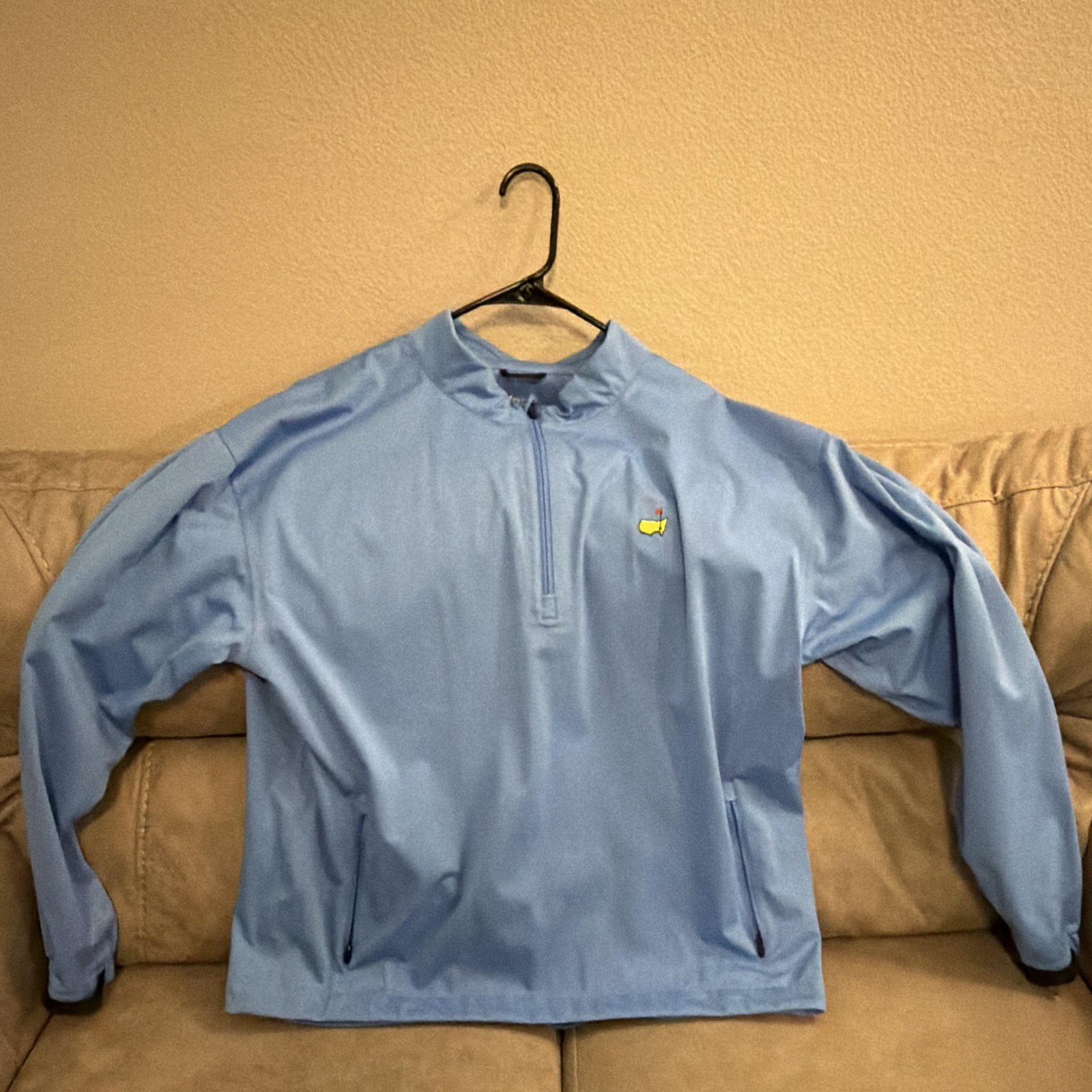 Men's Blue 1/4 Zip Mock Neck Pullover Polyester Golf Top Logo, Size L gallery