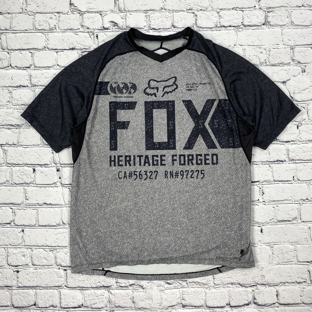 Fox Racing Jersey Mens L Gray Heritage Forged MTB Shirt Short Sleeve Motocross