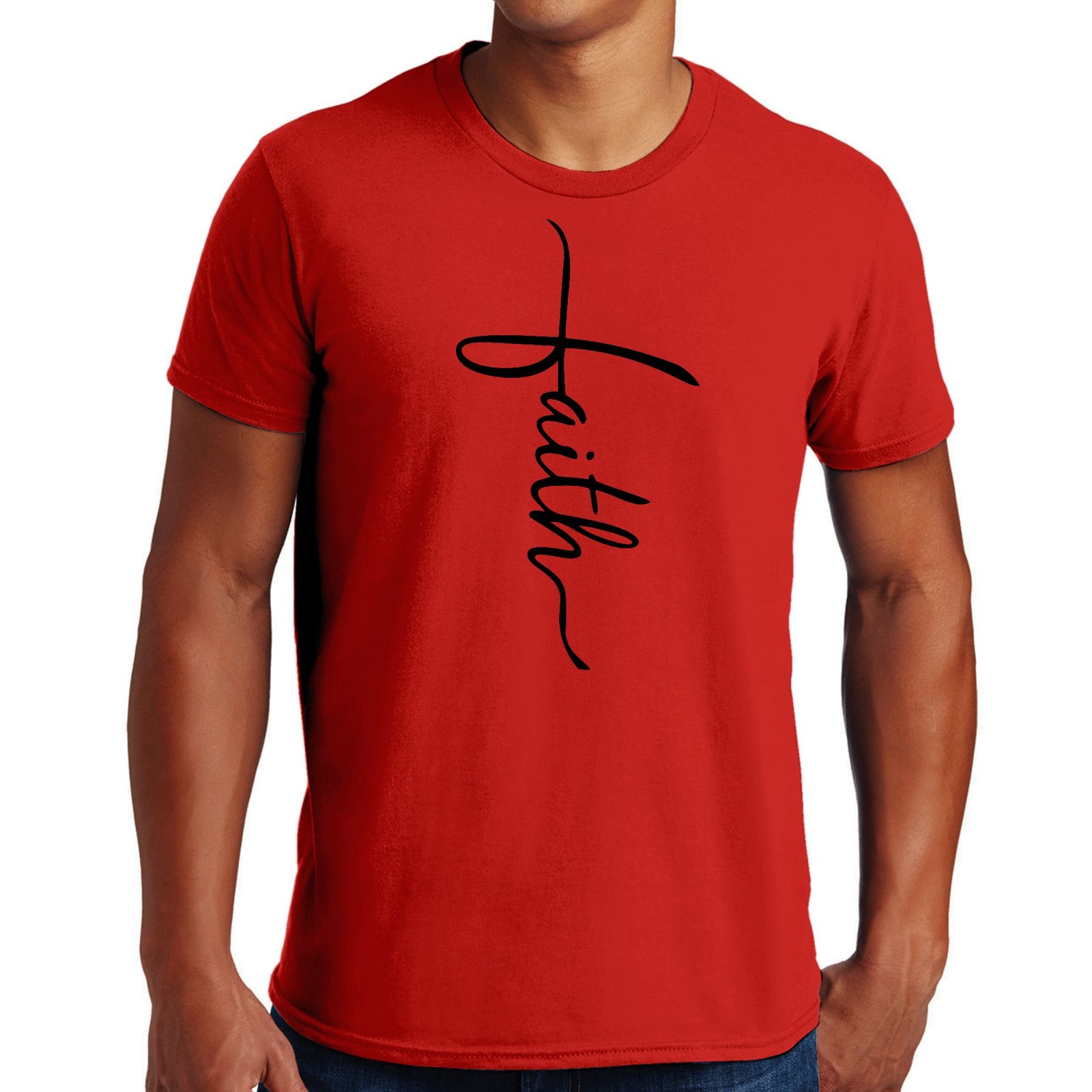 Mens Graphic T-shirt Faith Script Cross Black Illustration gallery