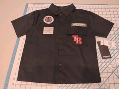 YOUTH MED (10/12) BLACK TRUE RELIGION BUTTON UP SHIRT WITH PRINT & PATCHES- NWT