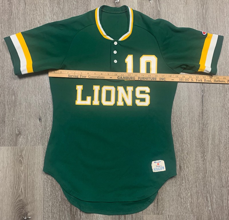 Vintage 70s 80s Champion Stitched Green Baseball Jersey Lions #10 Screen Print M gallery
