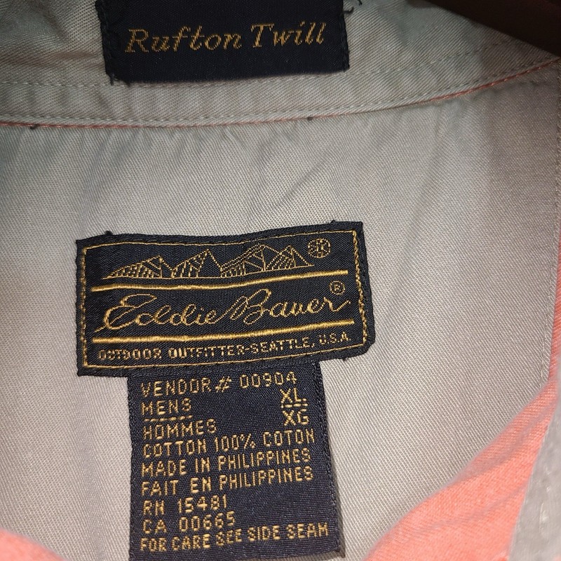Vintage Eddie Bauer Shirt Button Up Men’s XL Orange Rufton Twill Fly Fishing gallery