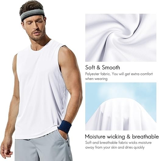 Haimont Men's Workout Tank Top Dry Fit UPF 50. 1 Black and 1 White. Size - L gallery