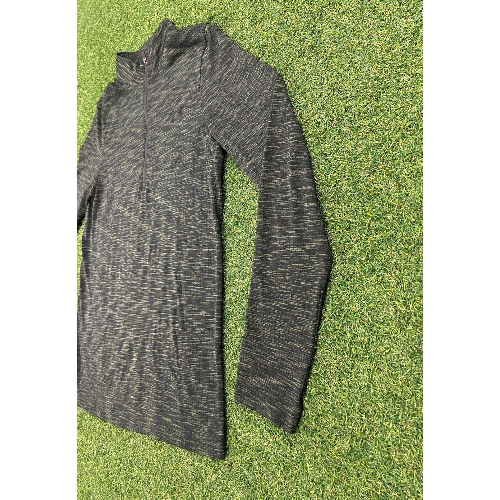 Under Armour HeatGear Mens Small 1/4 Zip Pullover Space Dye Olive Green Black gallery