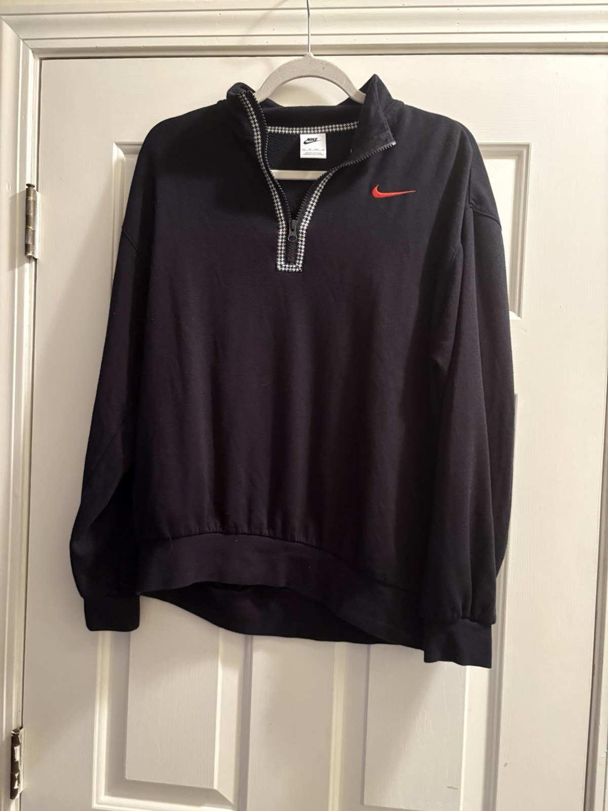 Nike Y2K XS Xsmall Pullover Quarter Zip Black Houndstooth Swish Logo White Tag gallery