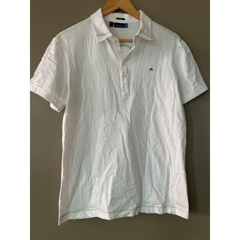J.Lindeberg Slim Fit Golf Polo White Lime Green Contrast Stitching performance gallery