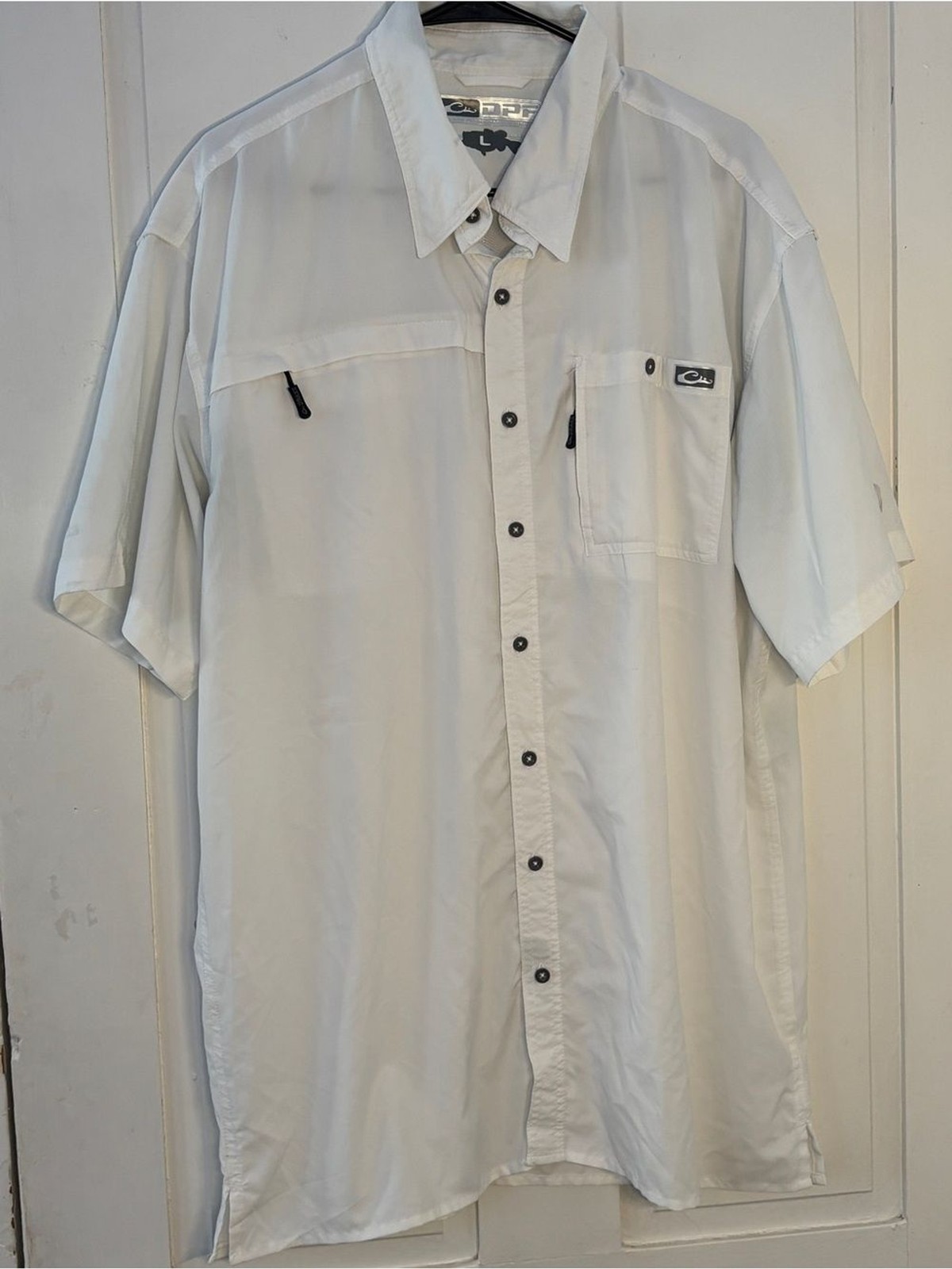 Drake Performance Fishing White Button Down Outdoor Shirt Mesh Panel Mens Large gallery
