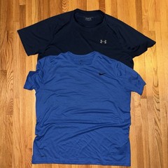 Lot Of 2 Men’s Nike AND UA Drifit XL shirts. ROYAL/NAVY BLUE. Jock Gym Gear EUC.