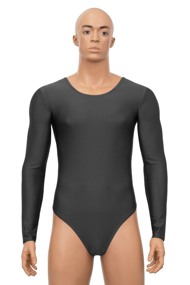 Men's string body string round neck long sleeves stretch shiny elastic shiny
