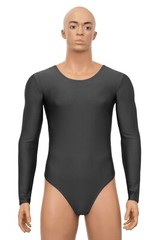 Men’s string body string round neck long sleeves stretch shiny elastic shiny