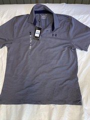 Under Armour The Playoff Golf Polo Shirt Men’s XL Blue/White W/UPF40 For UV Ray