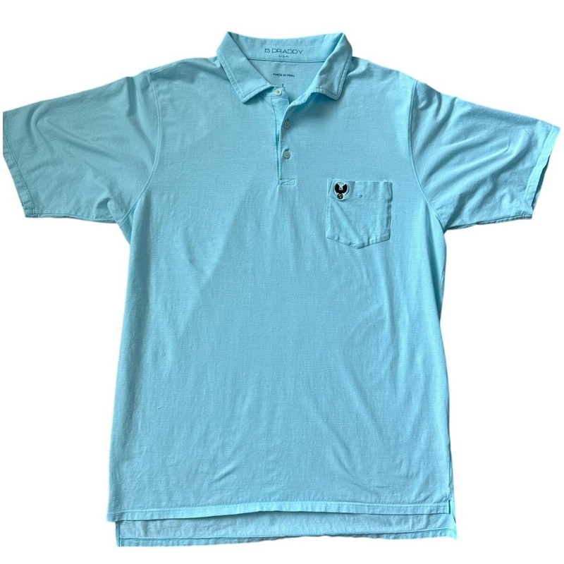 B. Draddy Liam Stripe Pima Cotton Golf Polo Shirt White & Light Blue Size Large gallery