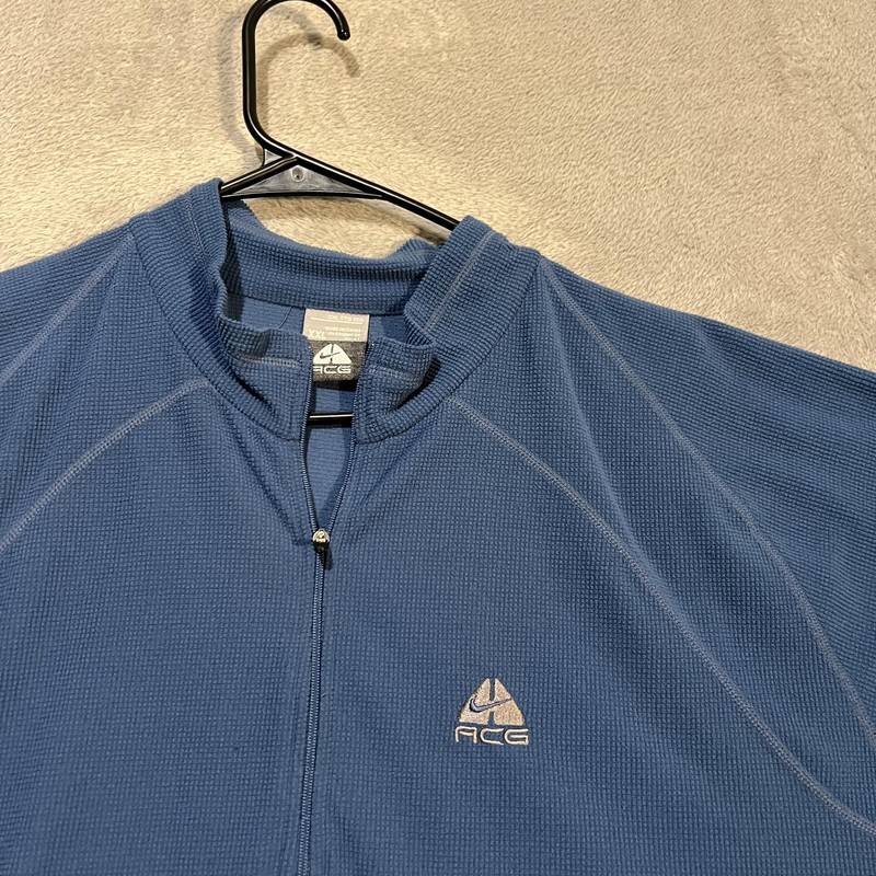 Nike ACG Pullover Mens 2XL Blue Long Sleeve 1/4 Zip Waffle Fleece Hiking Shirt gallery