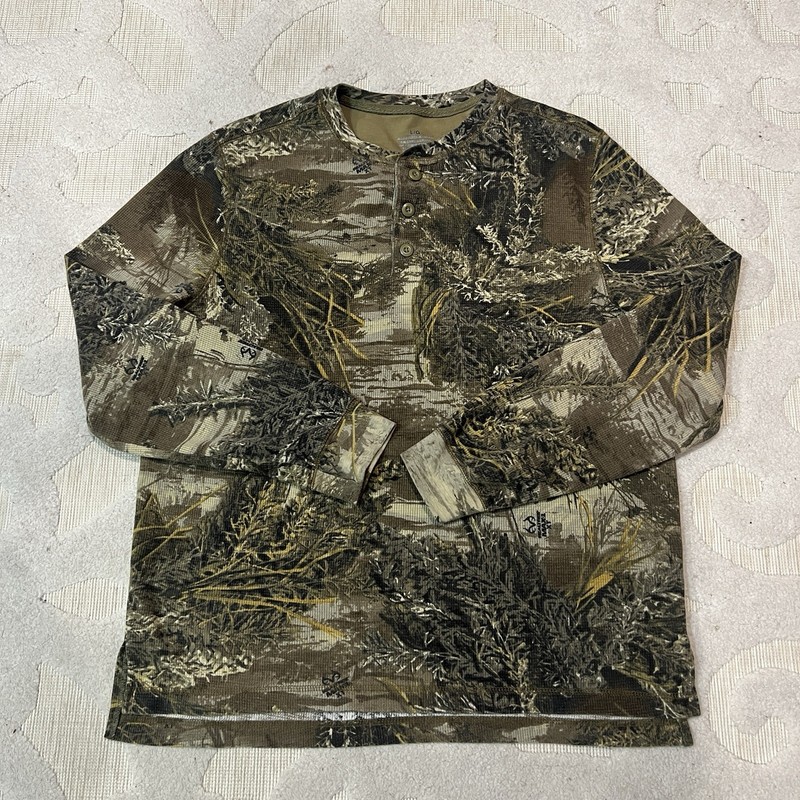 Vintage Realtree Camo Henley Shirt Mens L Green Waffle Thermal Hunting gallery