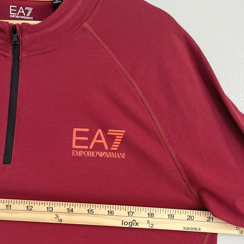 Emporio Armani 1/4 Zip Pullover Shirt EA7 Tee Long Sleeve Red Men's XXL *Stains gallery