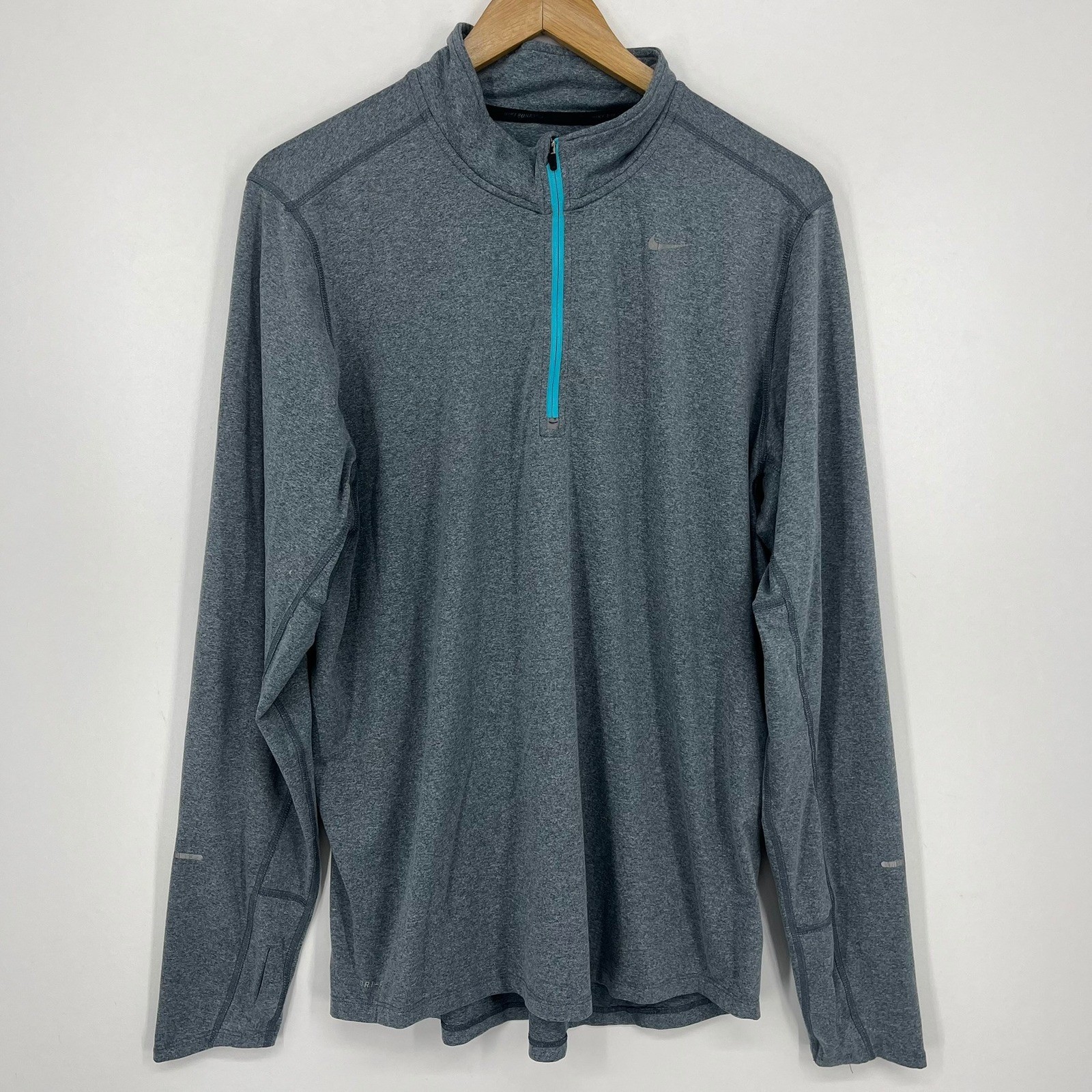 Nike Running Dri-FIT Mens Gray Teal Quarter Zip Pullover Large 504606-480 gallery