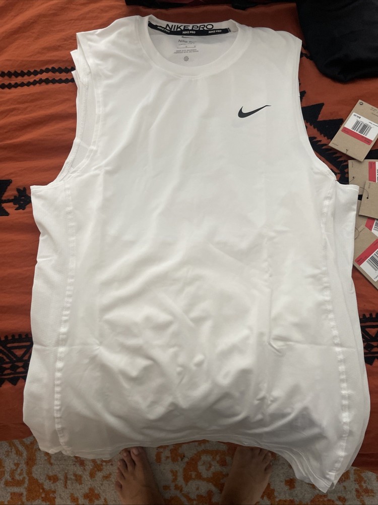 Nike Dri-Fit Performance Compression Sleeveless White Training Shirt Size Large