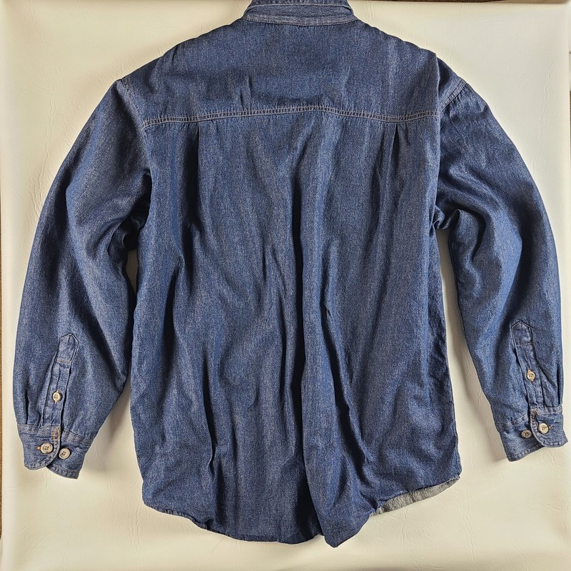 Mens LARGE- Long Sleeve Button Up Shirt Shaket Denim Fleece Lined gallery