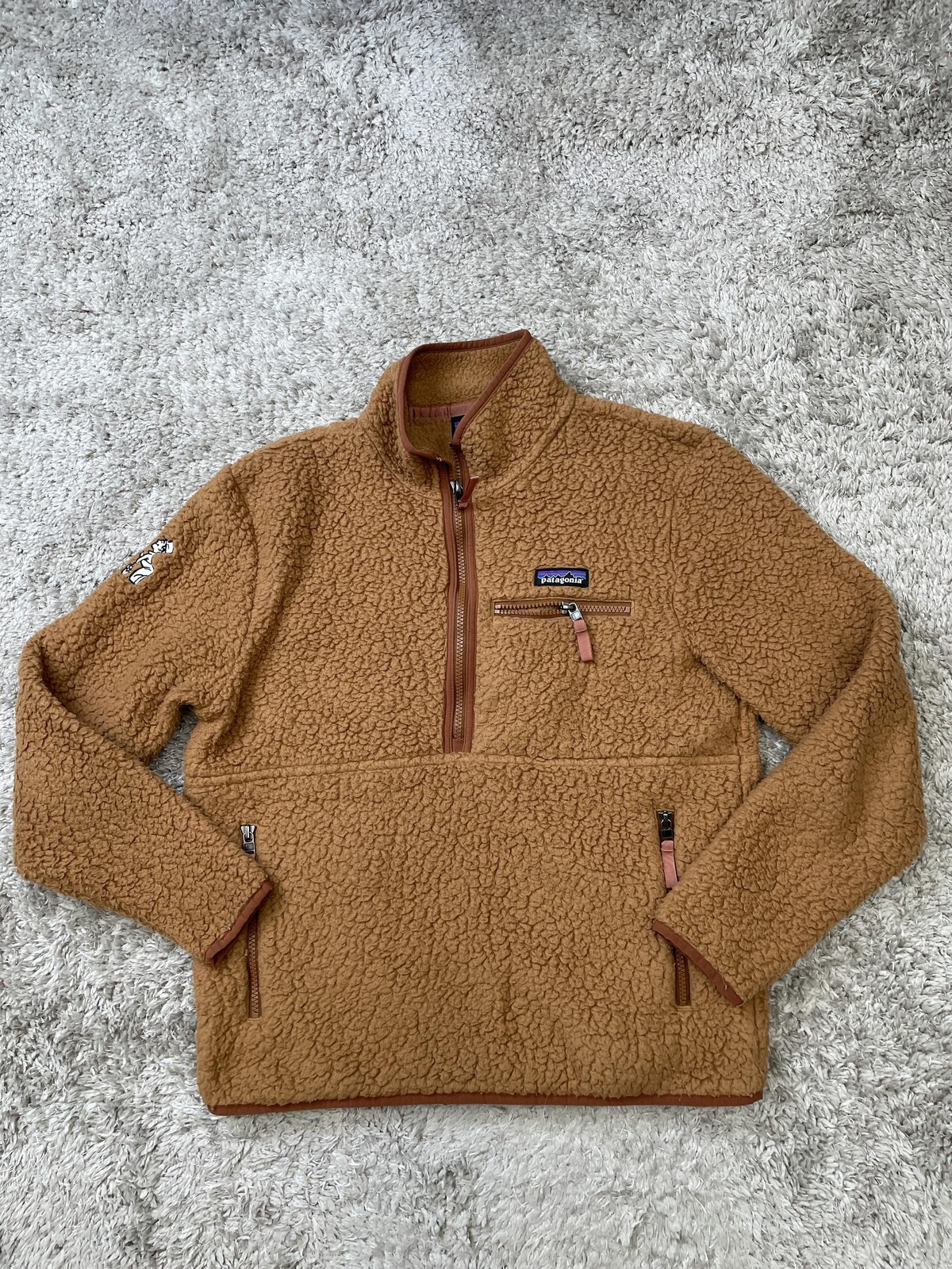 Patagonia Fleece Pullover Mens Small Bear Brown Retro Pile 1/4 Zip Sherpa 22835 gallery