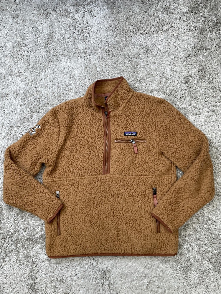 Patagonia Fleece Pullover Mens Small Bear Brown Retro Pile 1/4 Zip Sherpa 22835