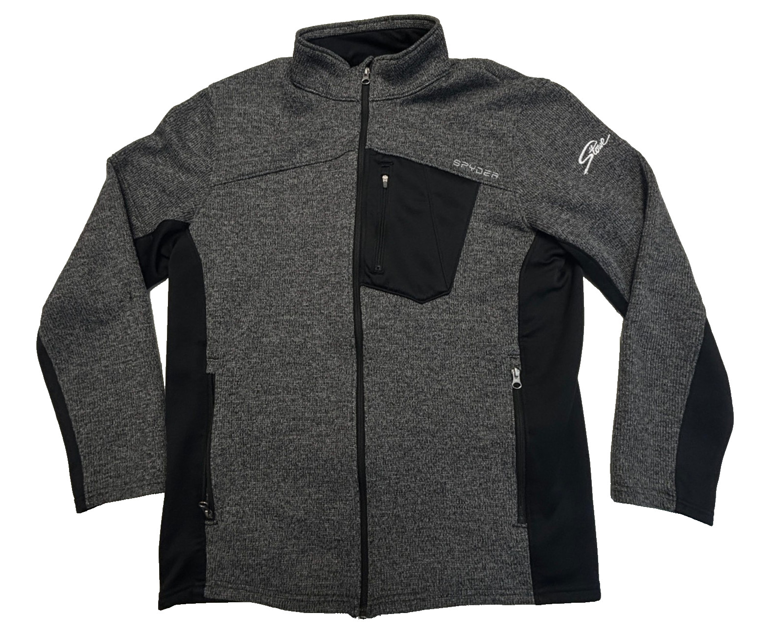 SPYDER FULL ZIP Sweater Deep Pile Fleece Knit Men's XL X-LARGE Black Gray Jacket gallery
