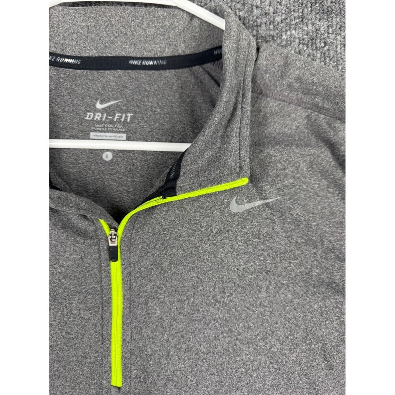 Nike Running Dri-FIT 1/2 Zip Pullover Gray Neon Yellow 504606-033 Mens L gallery