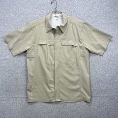 Under Armour Shirt Mens Medium Tan Short Sleeve Hidden Buttons Tech Performance