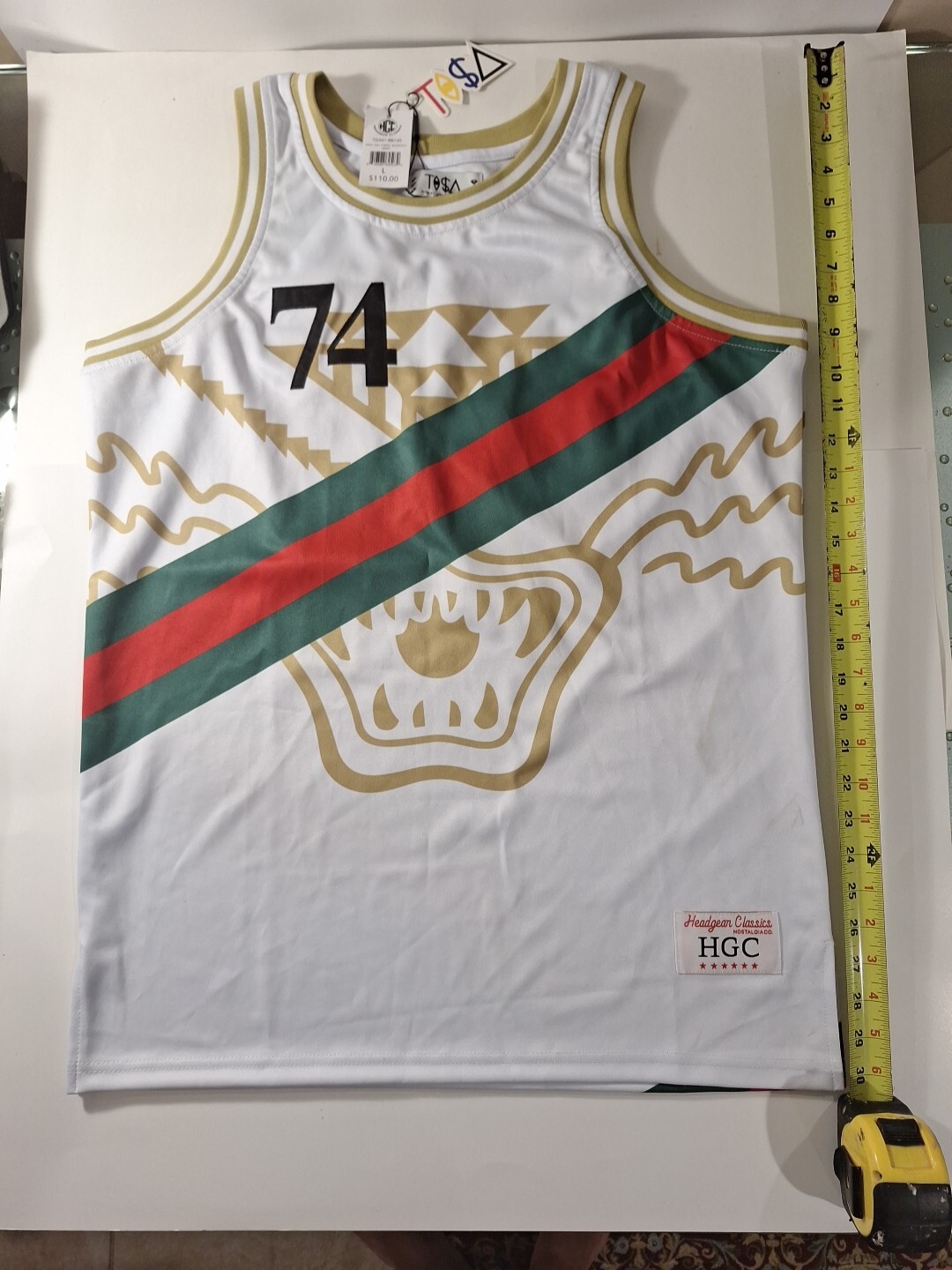 TISA Headgear Classics Basketball Jersey NWT Size Large Stitched Striped White gallery