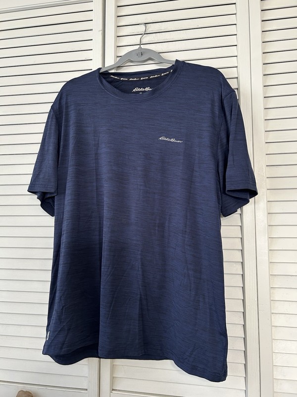 Eddie Bauer Motion Tee Men's XL Blue Heathered Short Sleeve Performance Shirt gallery