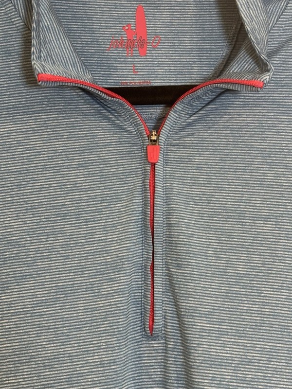 Johnnie-O 1/4 Zip Long Sleeve Performance Pullover Mens L Light Blue Thin Stripe gallery