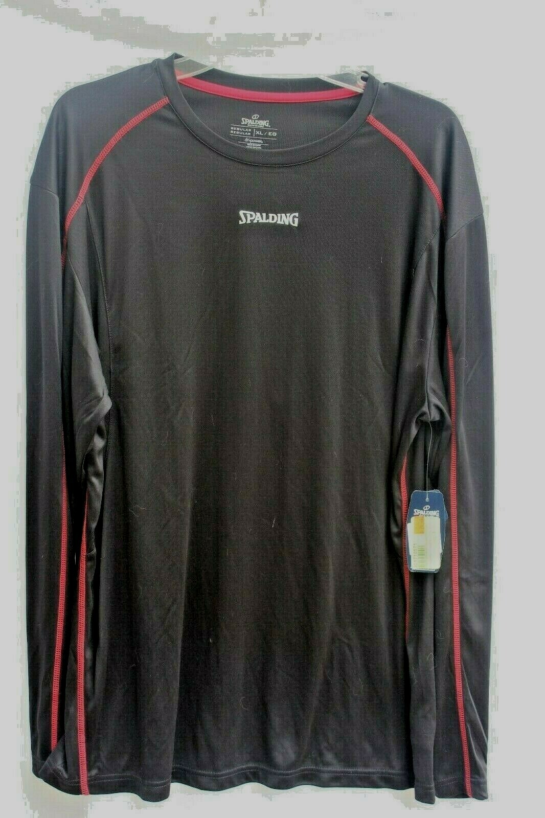MENS - Spalding Black Long Sleeve Tee with red trim - Size XL Dri-power gallery