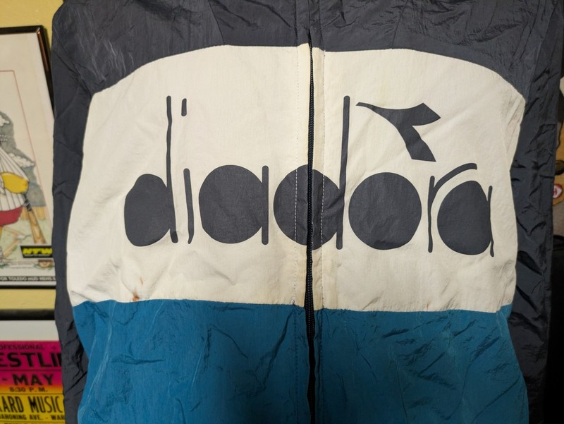 Diadora Shoes Logo Full Zip Hooded Windbreaker Jacket XL Italian Sportswear 90s gallery