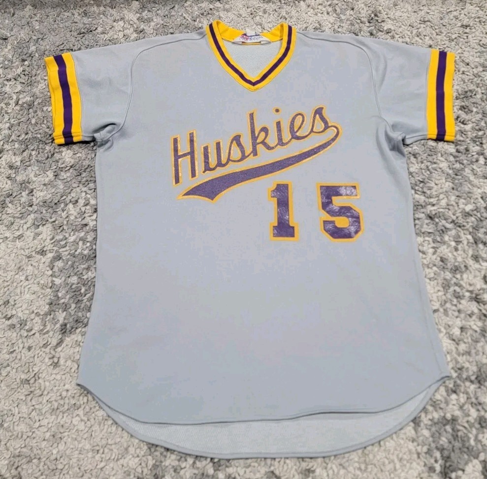 Mizuno Washington Huskies #15 Baseball Jersey Gray, Purple Yellow Men Size Large