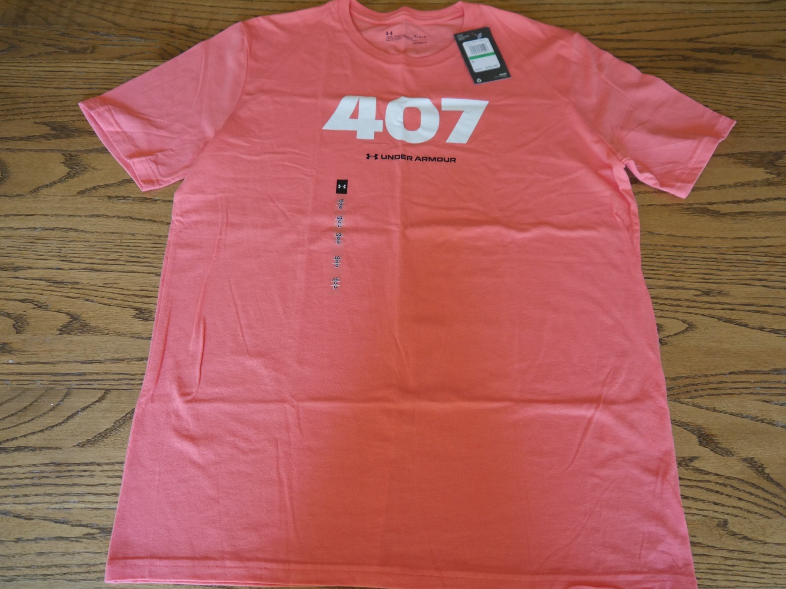 Men's under armour heatgear tshirt 407 graphic large peach pink short sleeve gallery