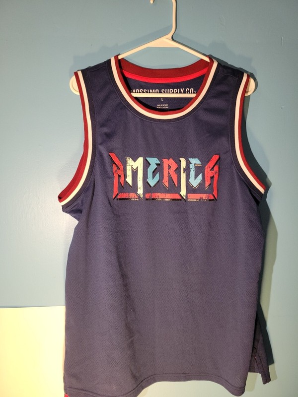 Mossimo Supply Mens Red White & Blue AMERICA Basketball Jersey Size L gallery