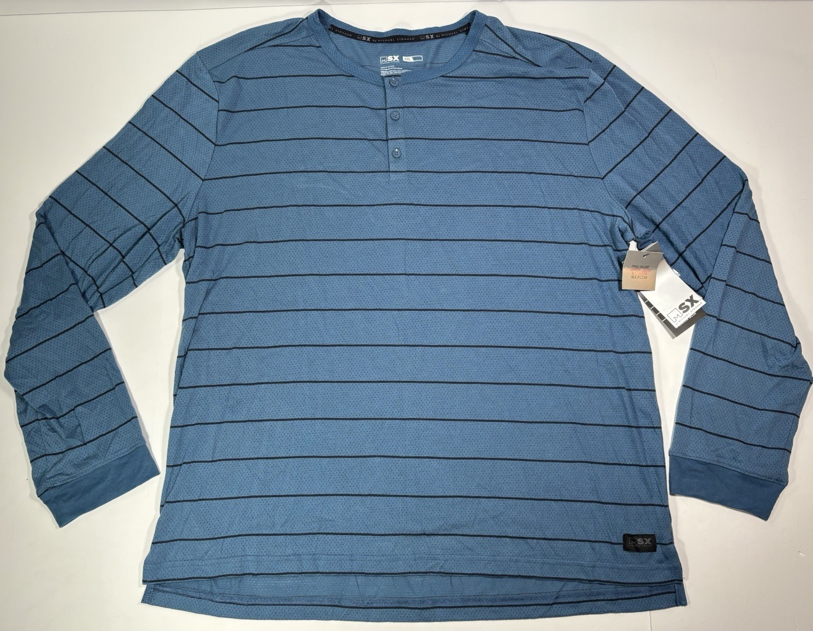 MSX By Michael Strahan Men’s Blue Premium Mesh Long Sleeve Henley Shirt XXL NWT gallery