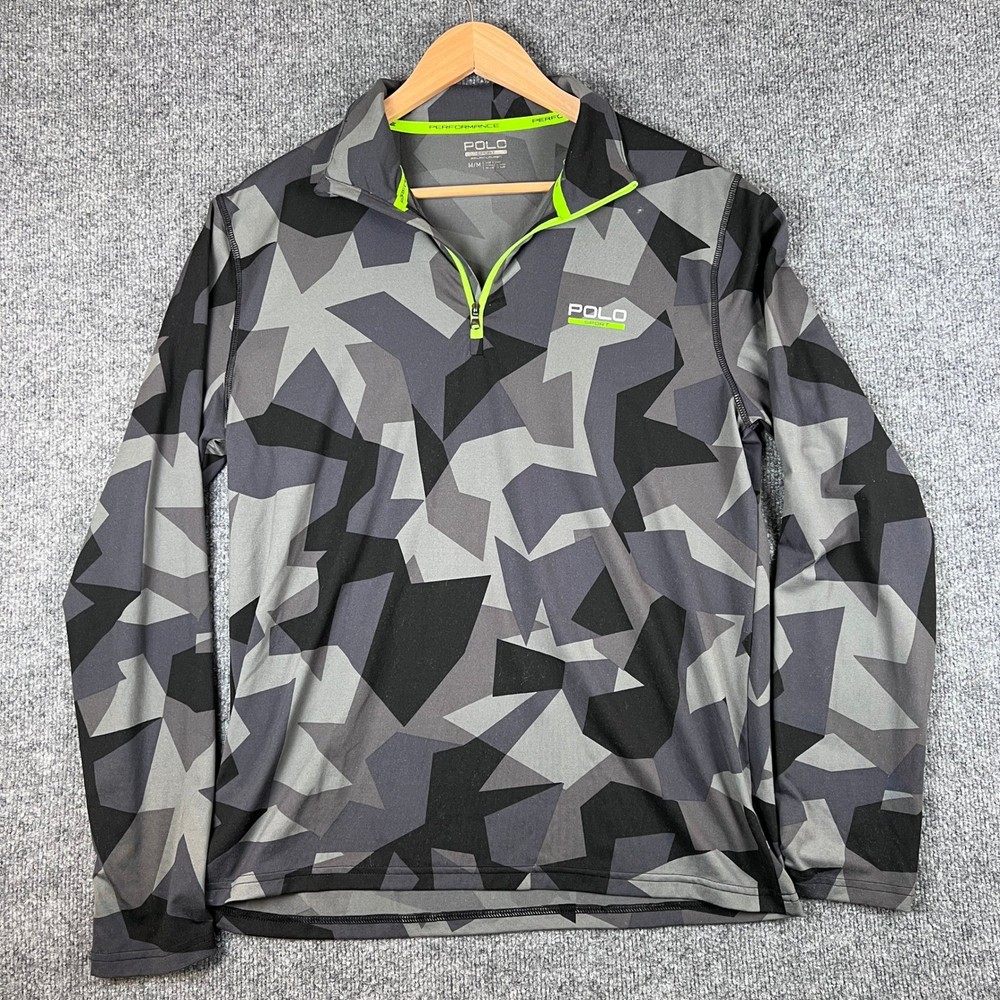 Polo Sport Ralph Lauren Pullover Mens M Gray Camo 1/4 Zip Performance Stretch