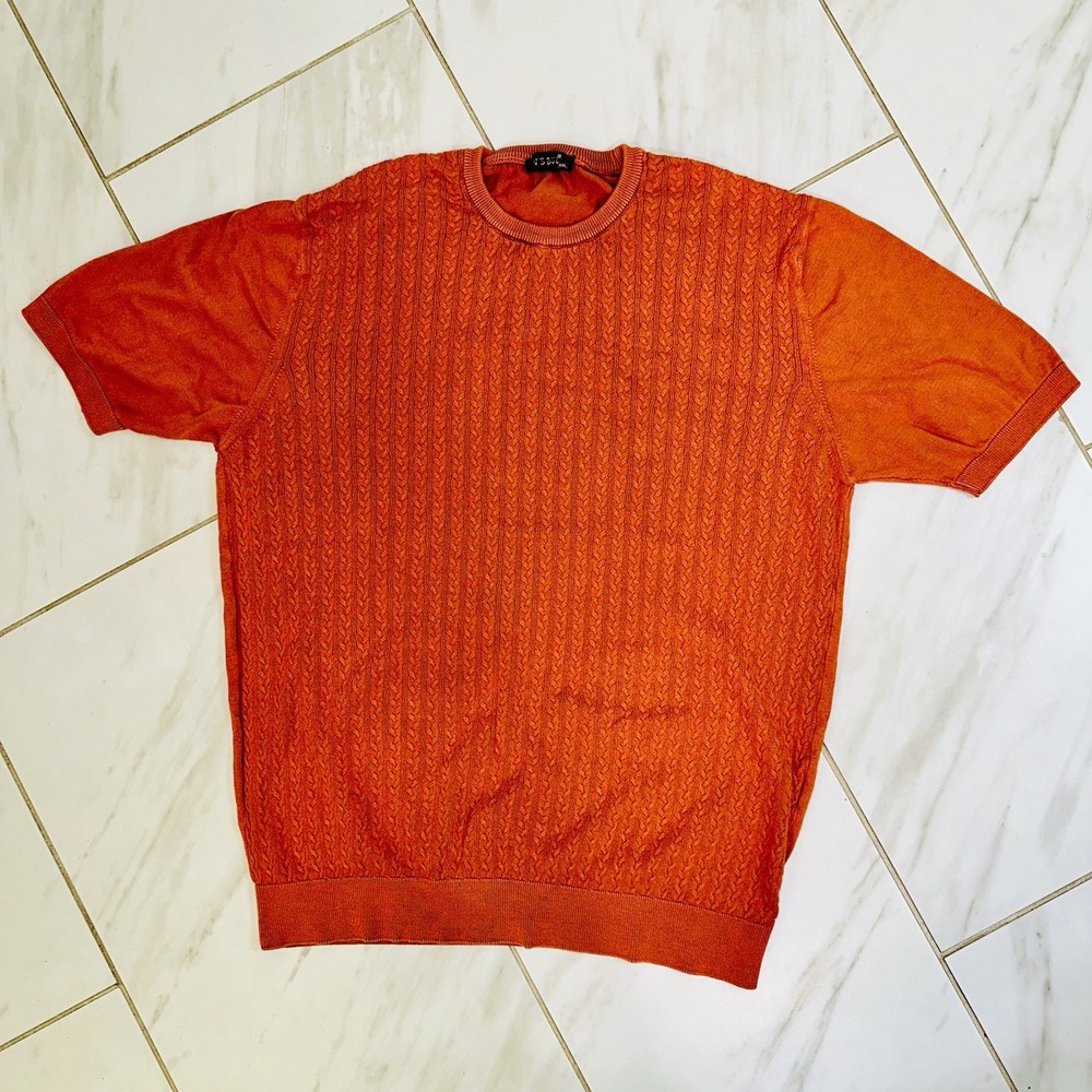 Vesbul Turkish Brand Men's XXL Orange Cable Knit Short Sleeve Sweater Rare