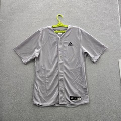 Adidas Men Jersey L Gray Baseball Jersey Button Logo Short Sleeve