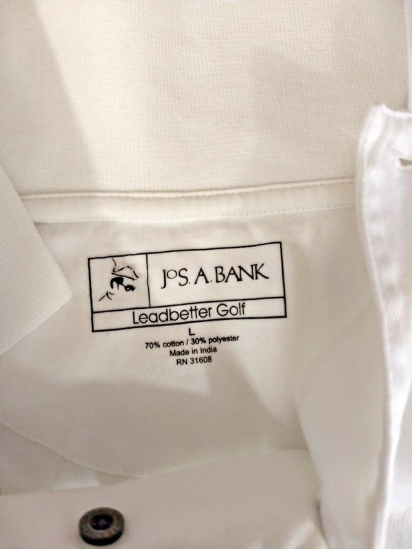 JoS A BANK Leadbetter GOLF POLO SHIRT SS Mens L White Argyle Pattern Athletic gallery