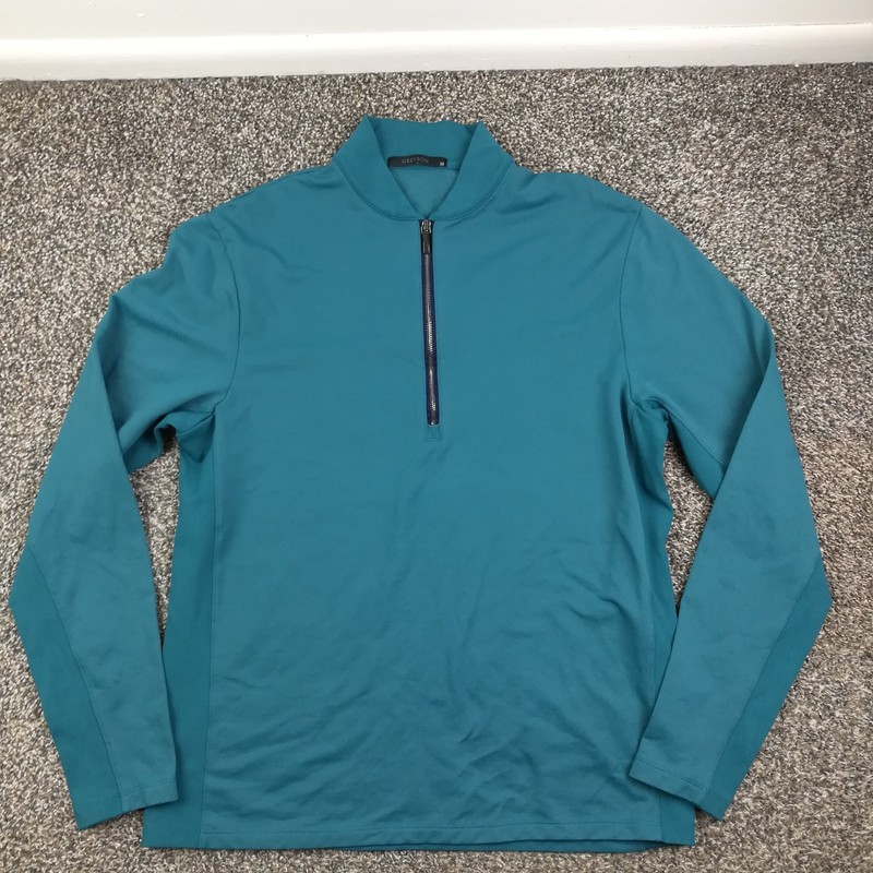 Greyson Golf Mens Medium Teal Blue 1/4 Zip Pique Performance Pullover gallery