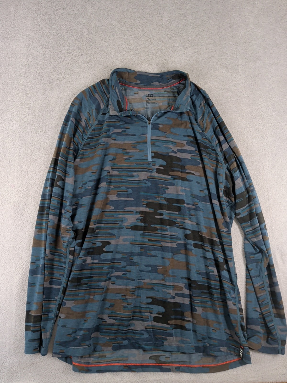 SAXX Viewfinder 1/2 Zip Men's XL Merino Wool Base Layer 'Blue Up In Smoke' Camo gallery