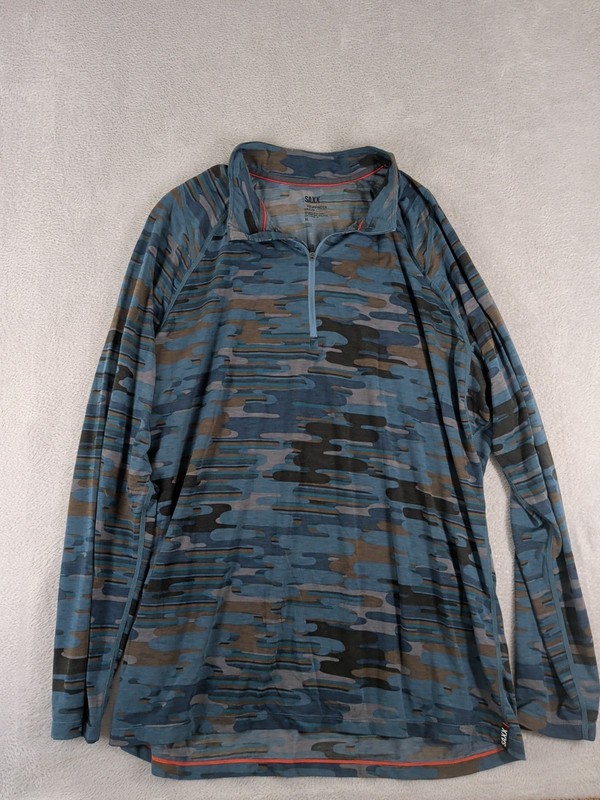 SAXX Viewfinder 1/2 Zip Men's XL Merino Wool Base Layer 'Blue Up In Smoke' Camo gallery