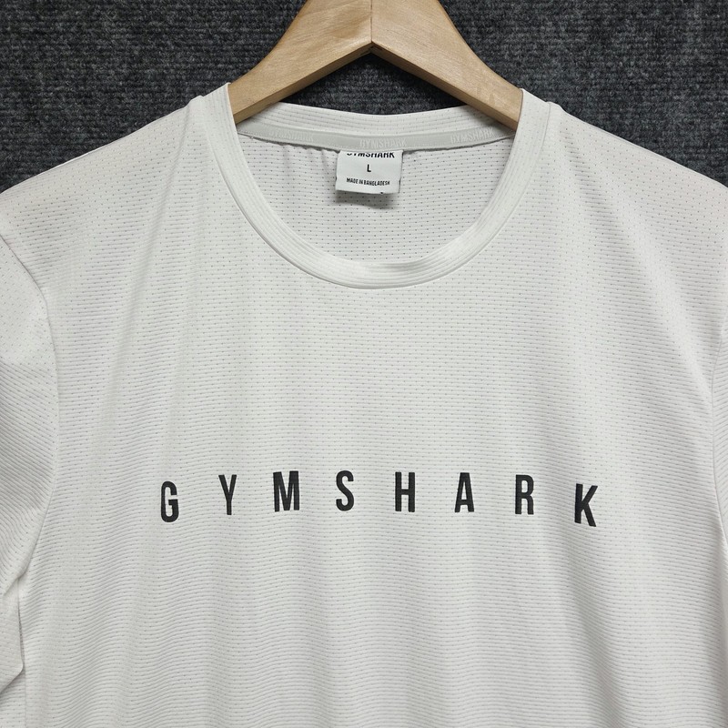 Gymshark Shirt Mens Large White Sport Stripe Crewneck Athletic Slim Fit Tee gallery