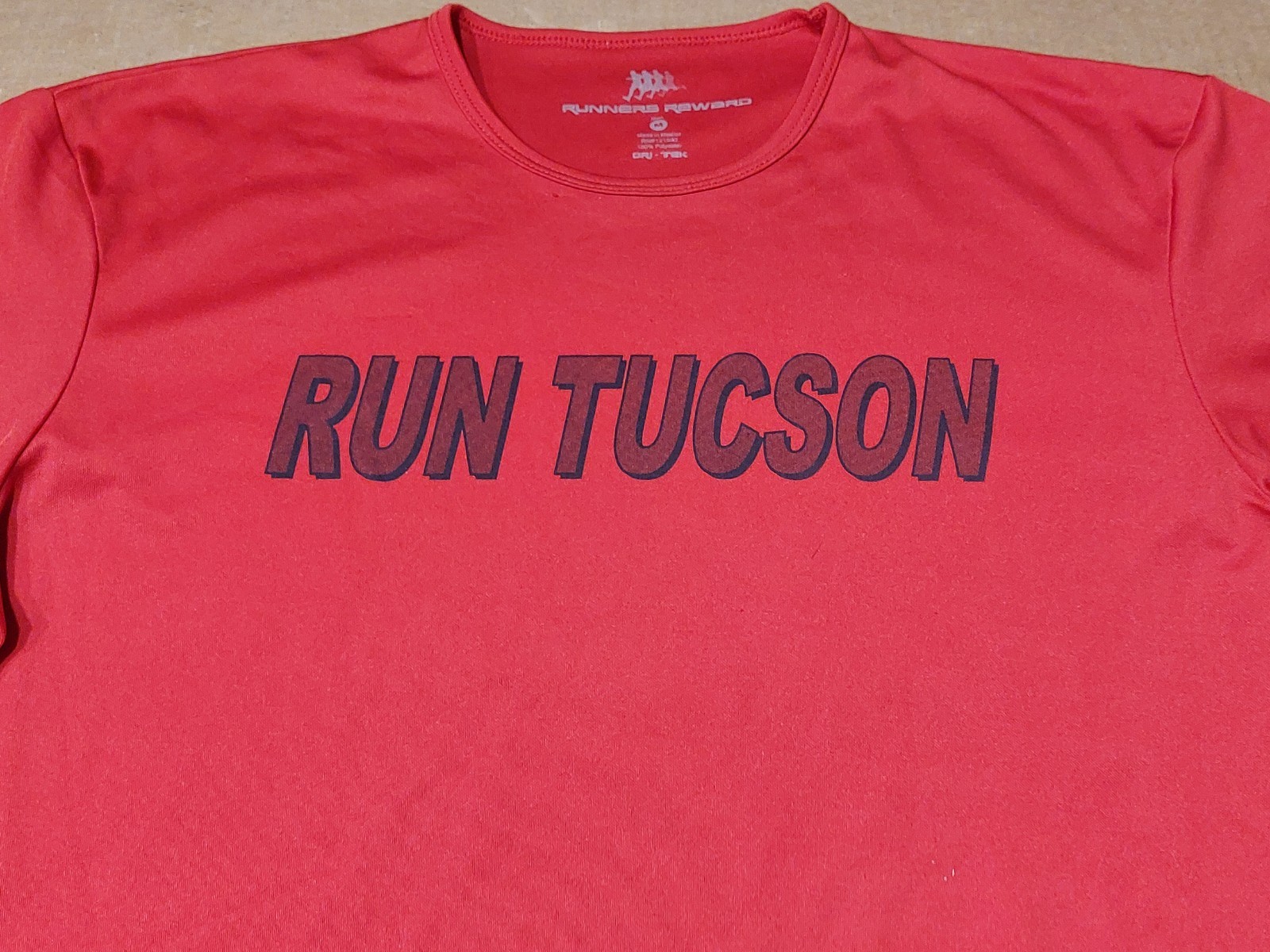 Runners Reward Unisex Medium Run Tuscon Arizona Graphic Dry Tek Red T Shirt gallery