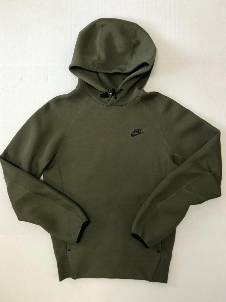 Nike Sportswear Tech Fleece Pullover Hoodie Olive Black FB8016-222 Size Medium